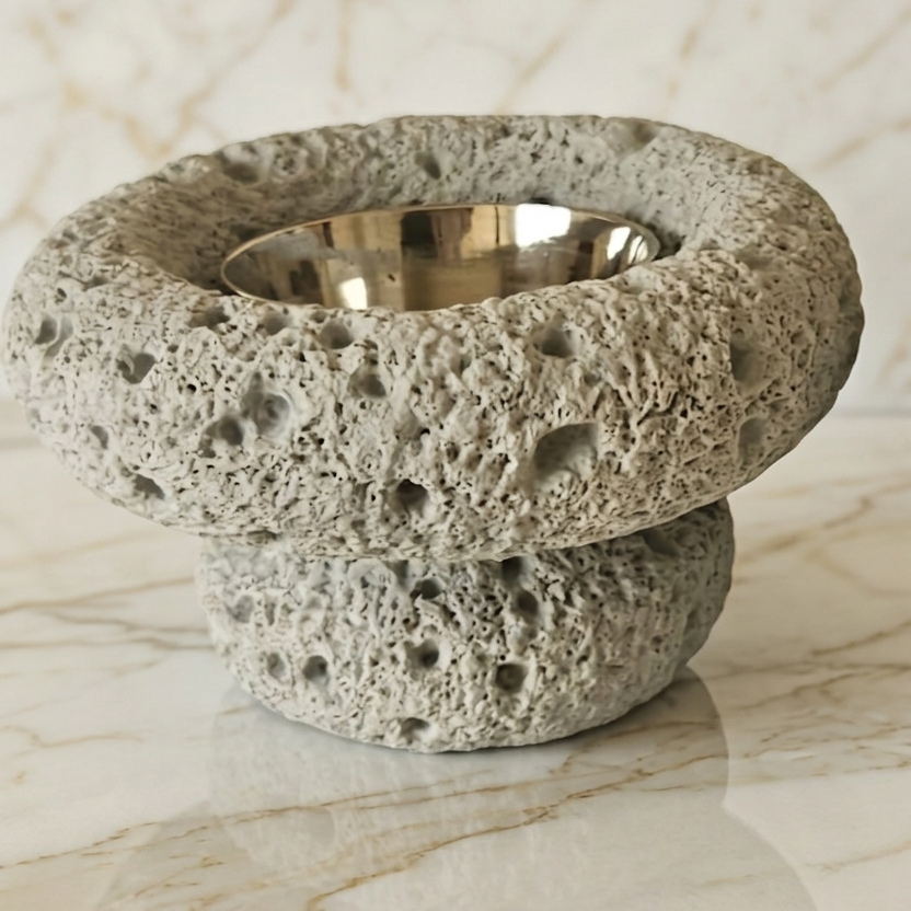 Luxury Hand-Carved Textured Stone Incense Burner, Moon Madkhan