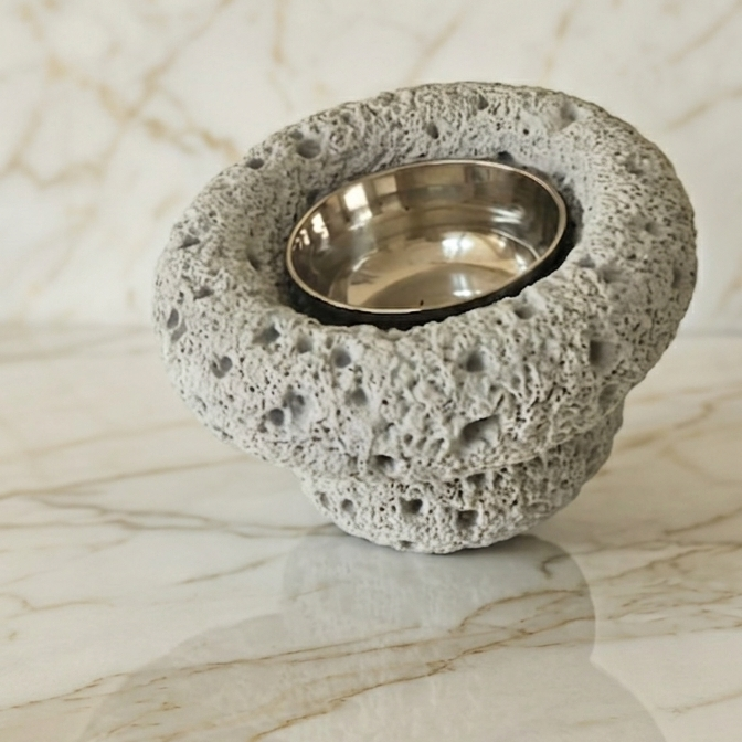 Luxury Hand-Carved Textured Stone Incense Burner, Moon Madkhan