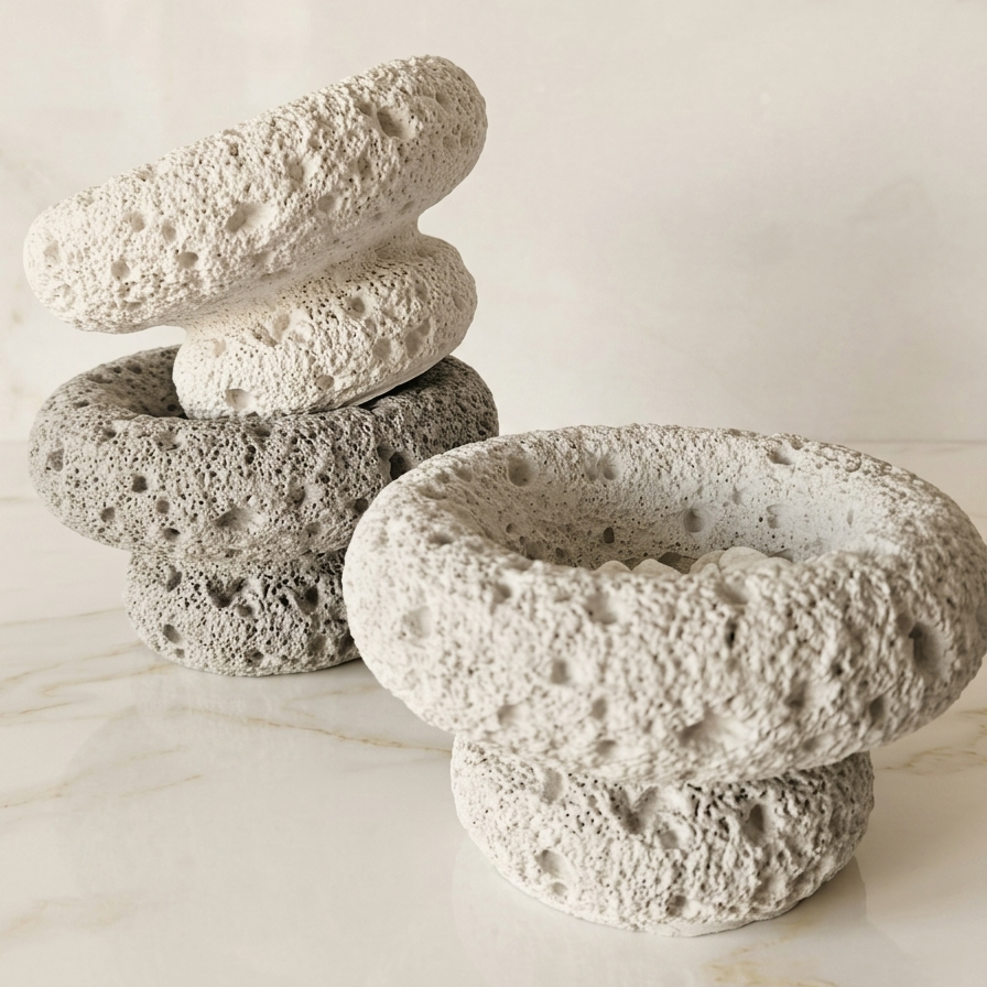 Luxury Hand-Carved Textured Stone Incense Burner, Moon Madkhan